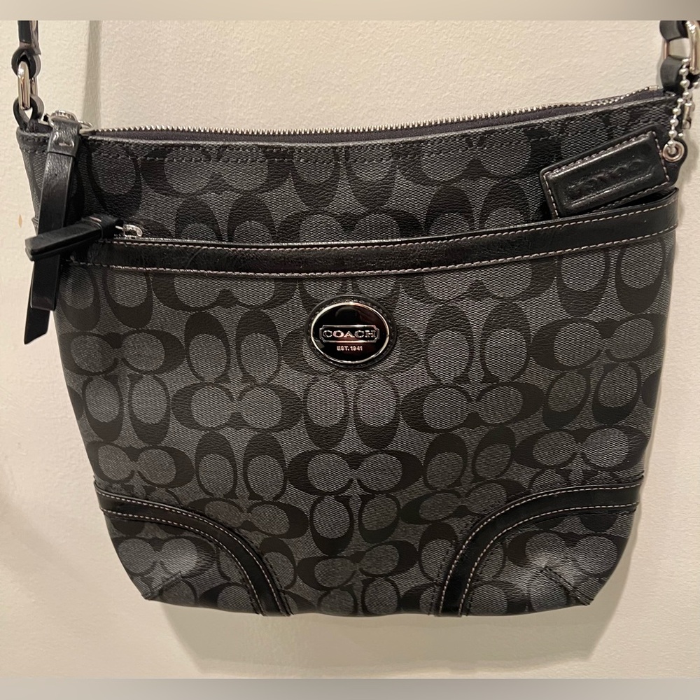 Coach Black Heritage Peyton Signature Crossbody Tote Bag